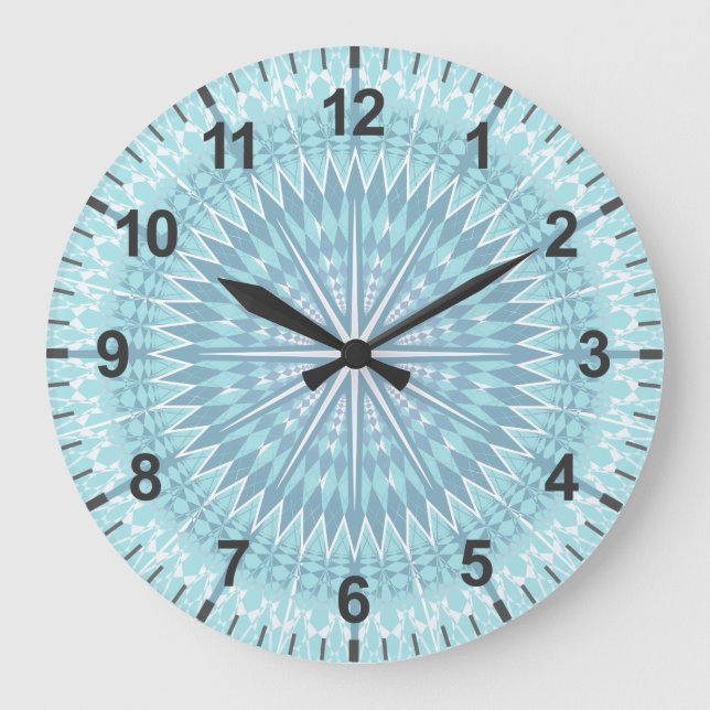 Reloj Redondo Grande Mandala moderna geométrica turquesa (Anverso)