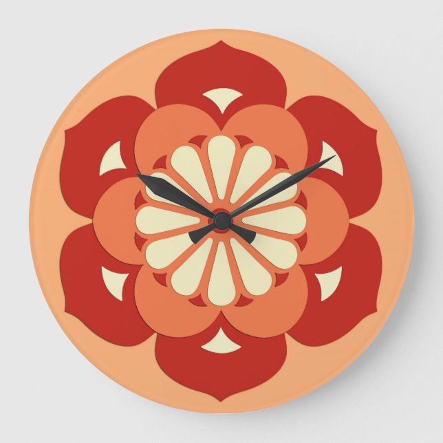 Reloj Redondo Grande Mandala, Naranja Pastel y mandarín (Anverso)