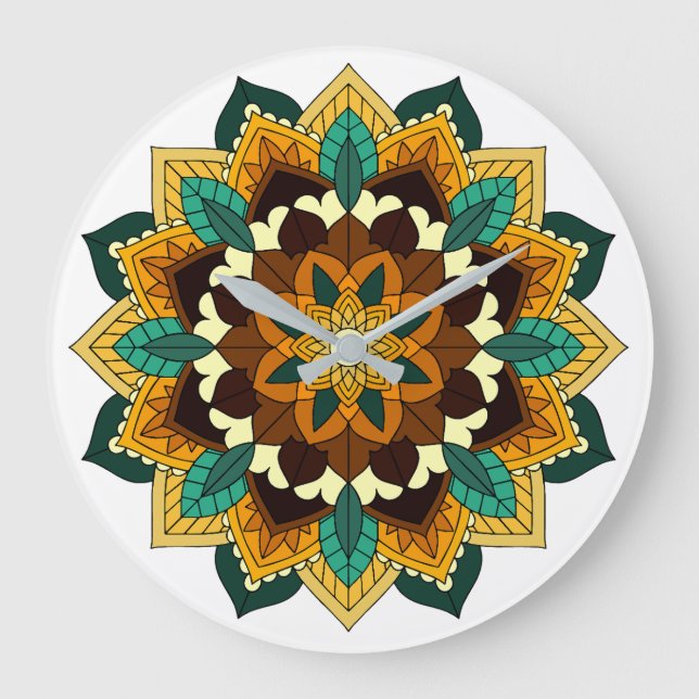 Reloj Redondo Grande Mandala Pattern 02 in yellow & tan (Anverso)