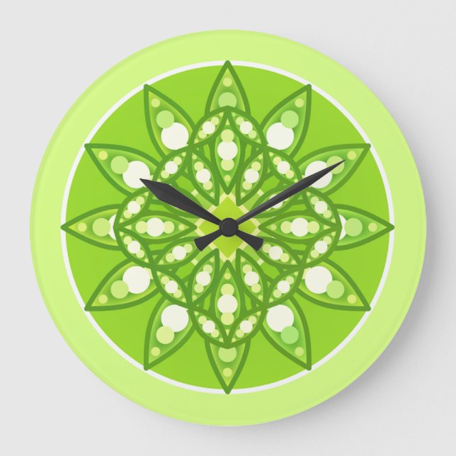 Reloj Redondo Grande Mandala pattern in shades of lime green (Anverso)