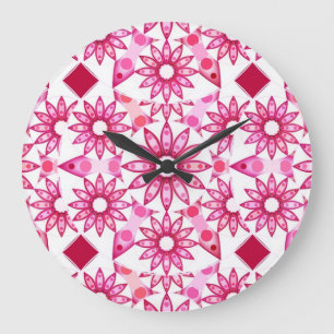 Reloj Redondo Grande Mandala pattern in shades of pink, maroon