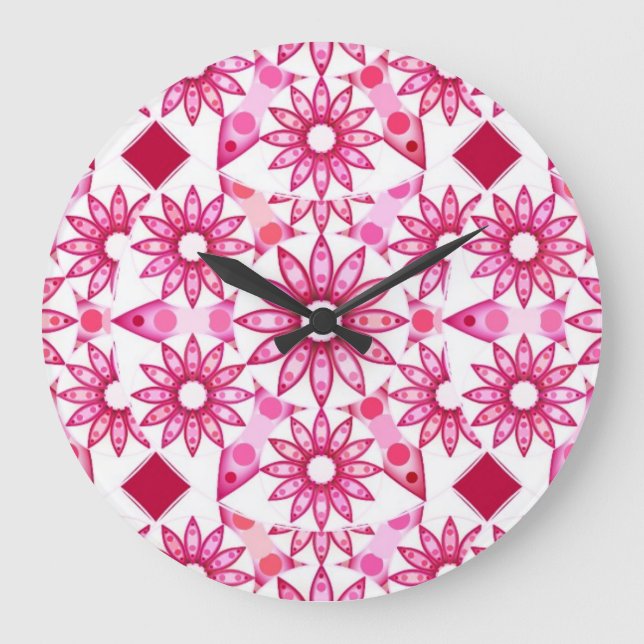 Reloj Redondo Grande Mandala pattern in shades of pink, maroon (Anverso)