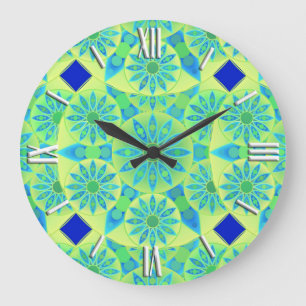 Reloj Redondo Grande Mandala pattern, turquoise, blue, lime green