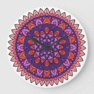 Reloj Redondo Grande Mandala púrpura y rosa