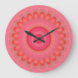 Reloj Redondo Grande Mandala rosa, Naranja y amarilla