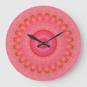 Reloj Redondo Grande Mandala rosa, Naranja y amarilla