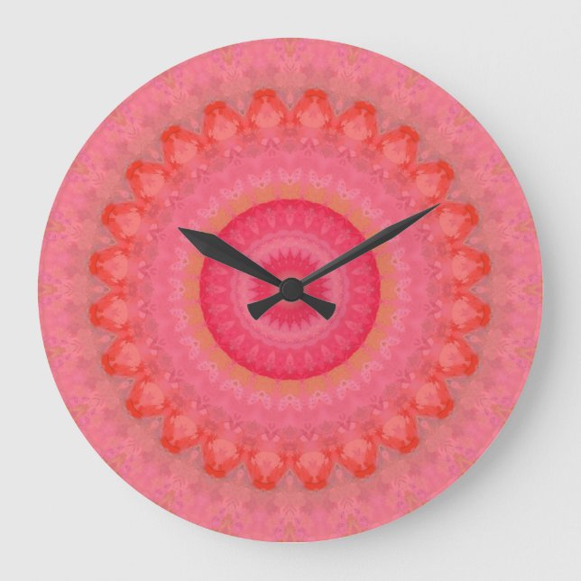 Reloj Redondo Grande  Mandala rosa, Naranja y amarilla  (Anverso)