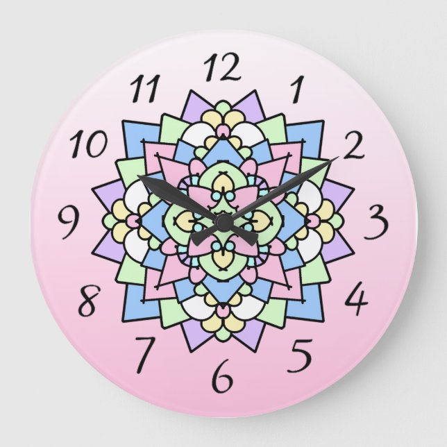 Reloj Redondo Grande Mandala rosa y morado bonito (Anverso)