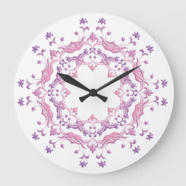 Reloj Redondo Grande Mandala rosada floral étnica