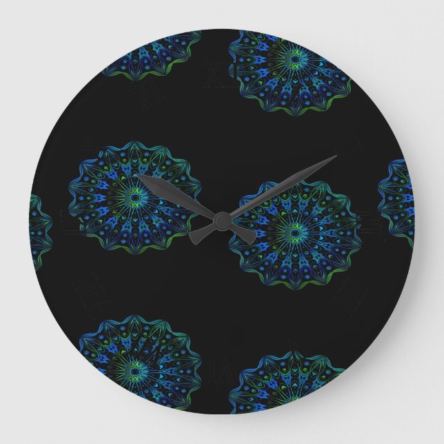 Reloj Redondo Grande Mandala verde azul (Anverso)