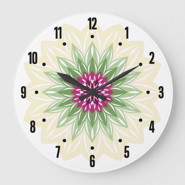 Reloj Redondo Grande Mandalas de Flores de Verano (Anverso)