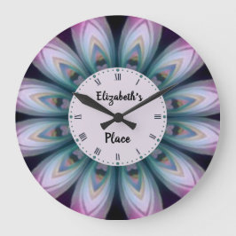 Reloj Redondo Grande Mandalas de flores rosadas y verdes