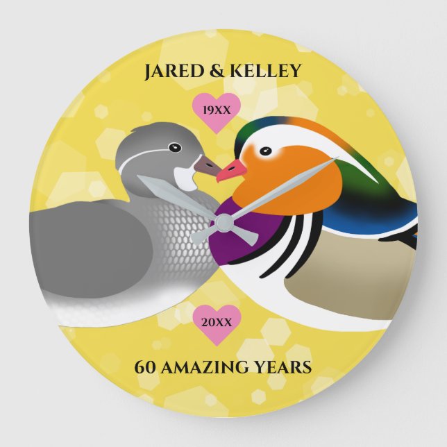 Reloj Redondo Grande Mandarin Ducks Aves Amantes De Cualquier Aniversar (Anverso)