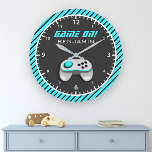 Reloj Redondo Grande Mando de videojuego azul y blanco para habitación