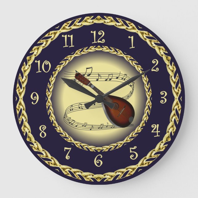 Reloj Redondo Grande Mandolin 01 ~ Desplazamiento musical ~ Oro/Azul ma (Anverso)