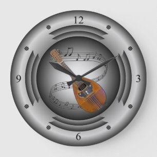 Reloj Redondo Grande Mandolin ~ Musical Scroll ~ Silver Speaker ~