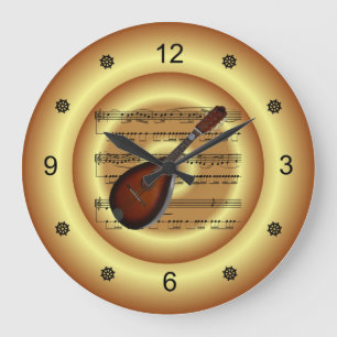 Reloj Redondo Grande Mandolin ~ Sheet Music ~ Gold Background ~