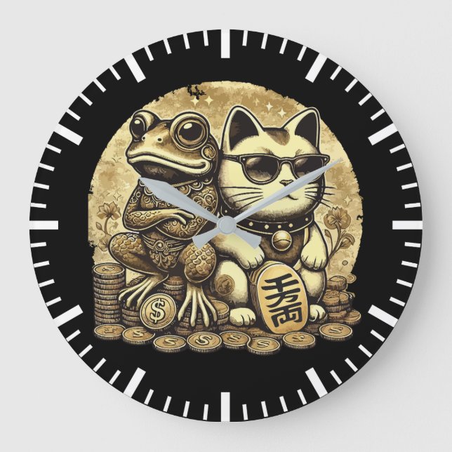 Reloj Redondo Grande Maneki Neko y Jin Chan - Suerte y prosperidad (Anverso)