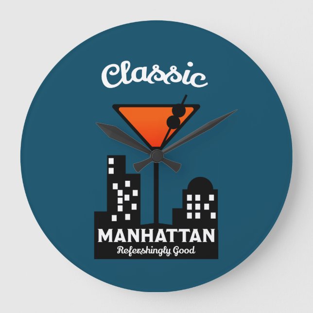 Reloj Redondo Grande Manhattan Cocktail Wall Art (Anverso)