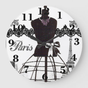 Reloj Redondo Grande Maniquí blanco negro de la moda de París