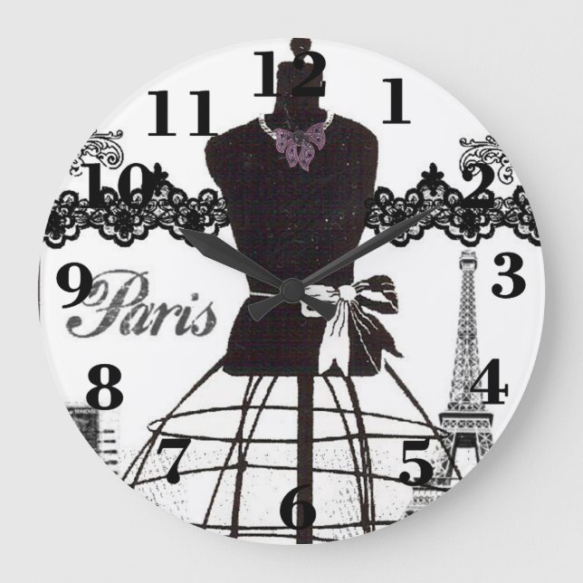 Reloj Redondo Grande Mannequina de la moda del París blanco negro (Anverso)