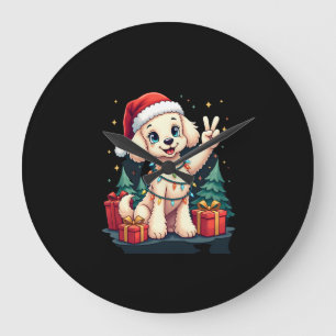 Reloj Redondo Grande Mano de la paz divertida Caniche Luces de Navidad
