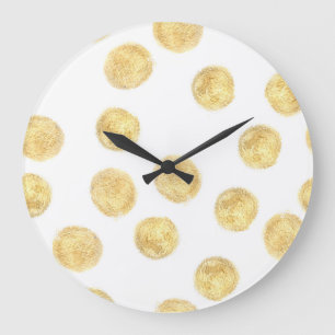 Reloj Redondo Grande Mano de puntos de Polka dorada dibujada
