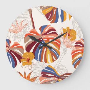 Reloj Redondo Grande Mano floral tropical brillante dibujada