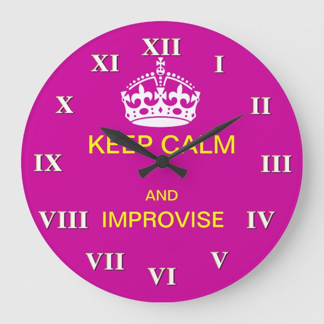 Reloj Redondo Grande Mantén la calma e improvisa (Anverso)