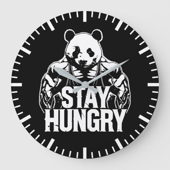 Reloj Redondo Grande Mantente hambriento, Gym Panda, Motivación de Cons (Anverso)