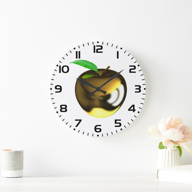 Reloj Redondo Grande Manzana dorada con hoja brillante metálica (Subido por el creador)