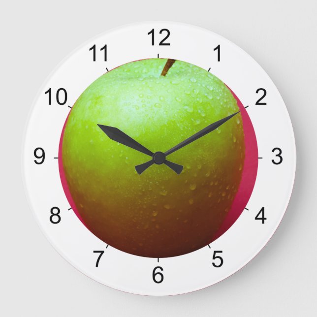 Reloj Redondo Grande manzana verde con fondo rojo (Anverso)