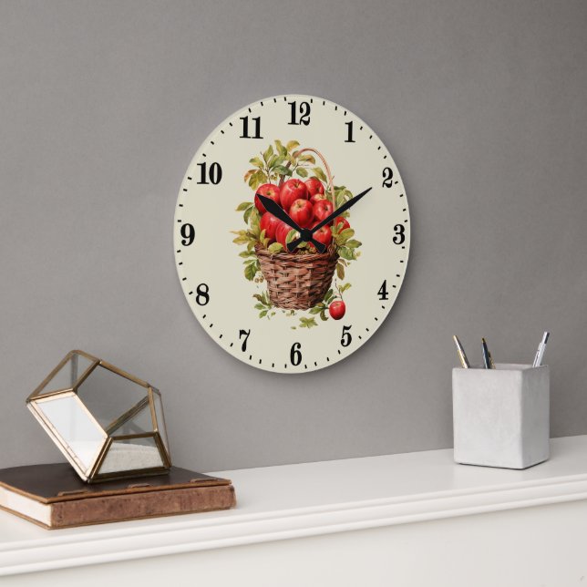 Reloj Redondo Grande Manzanas cesta linda cocina (Oficina)