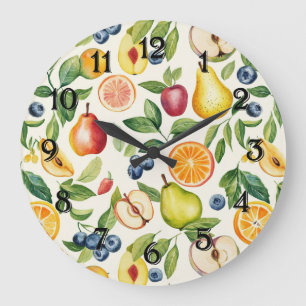 Reloj Redondo Grande Manzanas Peras Arándanos Naranjas Limón Lima Fruta
