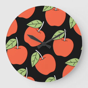 Reloj Redondo Grande Manzanas rojas estilizadas: Modelo brillante