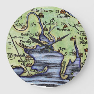 RELOJ REDONDO GRANDE MAPA 1677 DE NUEVA INGLATERRA