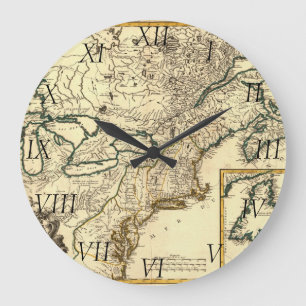 Reloj Redondo Grande Mapa 1778 de Canadá y de los Estados Unidos