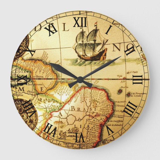 Reloj Redondo Grande Mapa antiguo (Anverso)