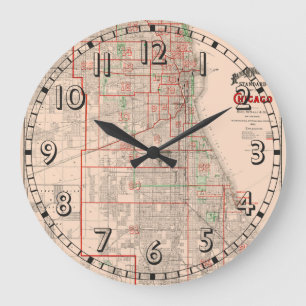 Reloj Redondo Grande Mapa antiguo de Chicago - 1893