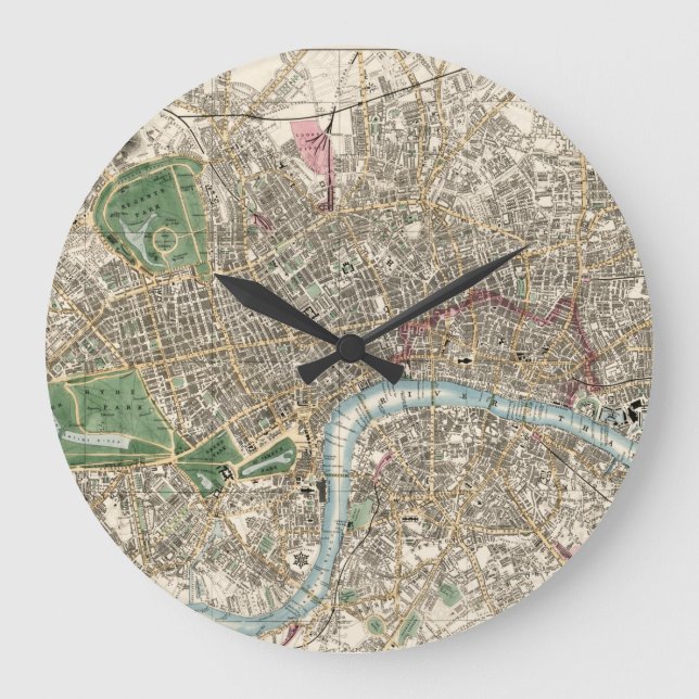 Reloj Redondo Grande Mapa antiguo de Londres, Inglaterra (1853) (Anverso)