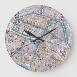 Reloj Redondo Grande Mapa antiguo de París