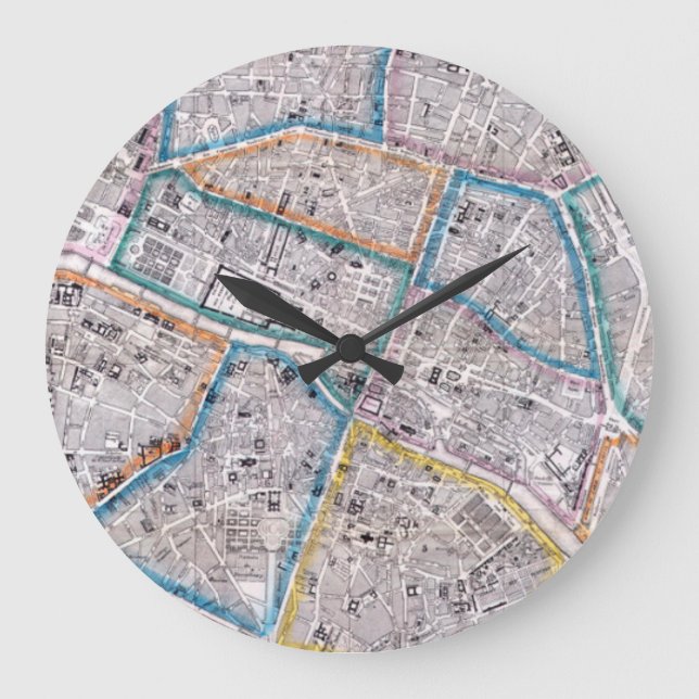 Reloj Redondo Grande Mapa antiguo de París (Anverso)