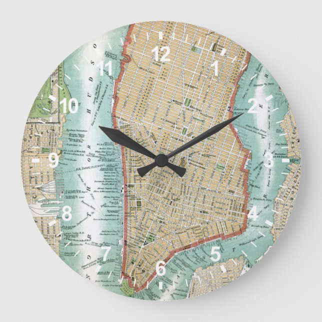 Reloj Redondo Grande Mapa antiguo del Lower Manhattan y del Central (Anverso)