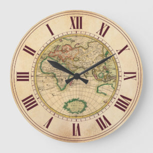 Reloj Redondo Grande Mapa antiguo del mundo