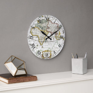 Reloj Redondo Grande Mapa Antiguo del Mundo Antiguo de Hendrik Hondius,