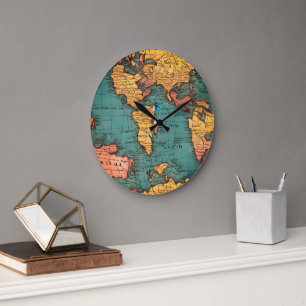 Reloj Redondo Grande Mapa antiguo del mundo ecológico