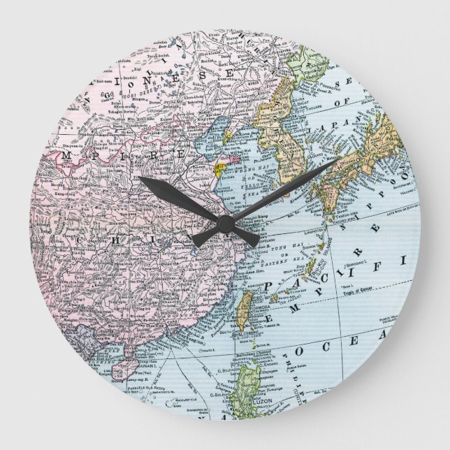 RELOJ REDONDO GRANDE MAPA: ASIA ORIENTAL, 1907 (Anverso)