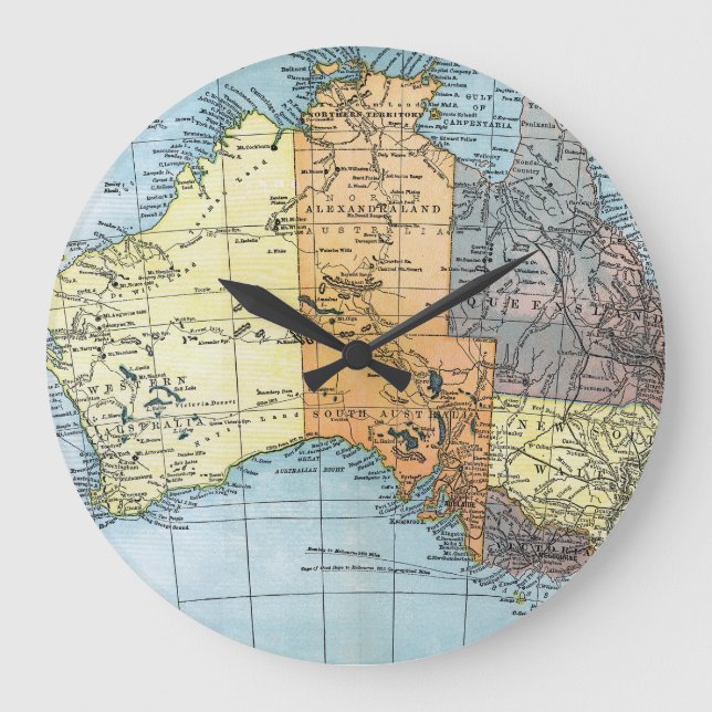 Reloj Redondo Grande MAPA: AUSTRALIA, c1890 (Anverso)
