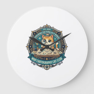 Reloj Redondo Grande Mapa Cartografía Gato Diseño Divertido Amante de l