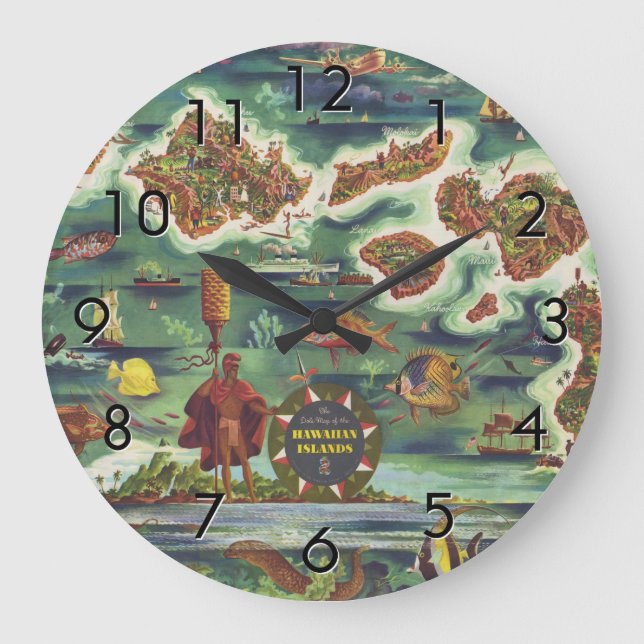 Reloj Redondo Grande Mapa de 1950 de las dole de Hawaii Joseph Feher Da (Anverso)
